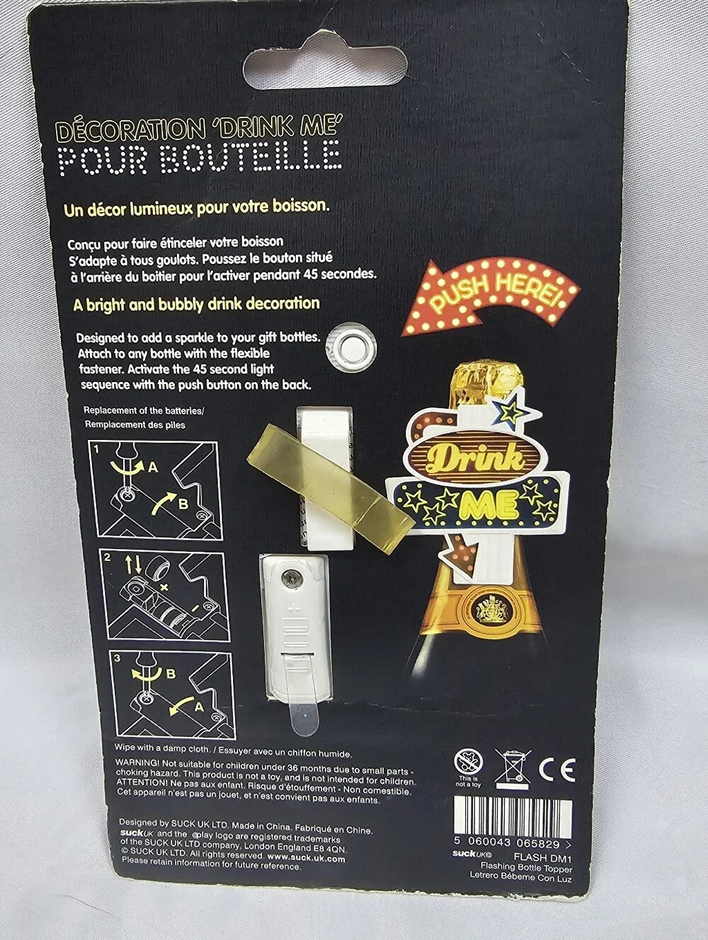 Drink Me Flashing Bottle Topper Battery Operated Novelty Gift NIB Wine Champaign